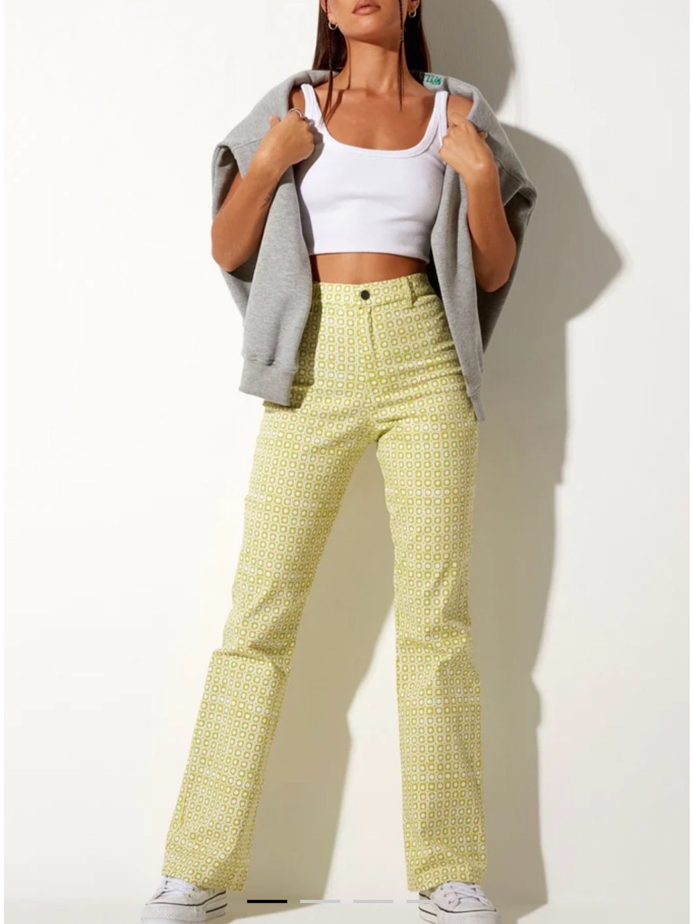 Motel Rocks Zoven Flare Trouser In Green Geo Retro Size A